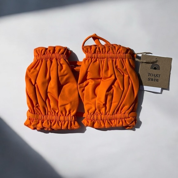 🌻NEW w.tag Free People x Toast Signature Ruffle Bandeau Top in Tiger Orange Med - Picture 1 of 14